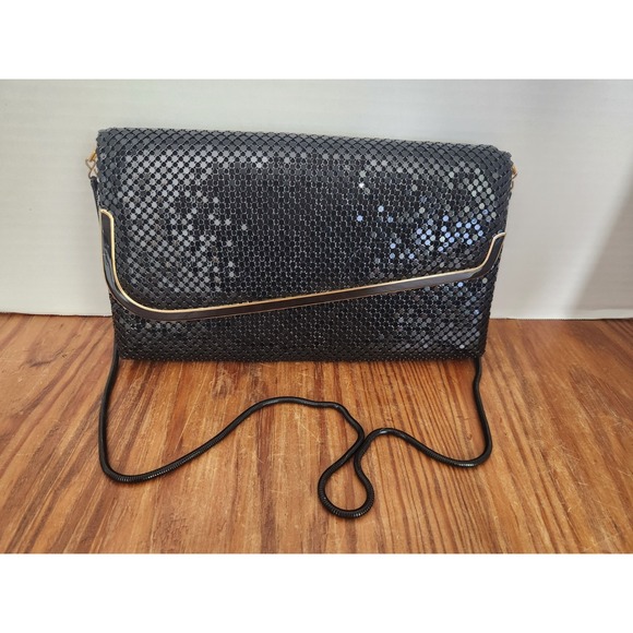 Ppelle Italia Black Metal Mesh Chain Gold Evening Cocktail Bag Clutch Glam Purse - Picture 1 of 11